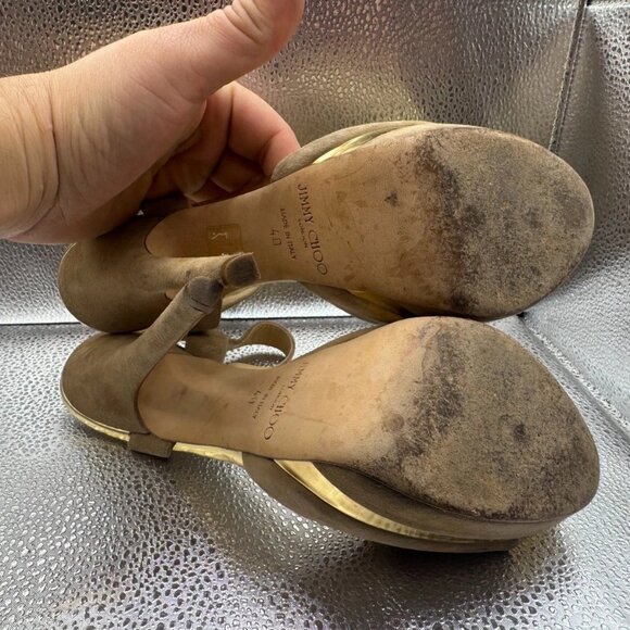 Size‎ - 40 Jimmy Choo Brown Womens Peep Toe Suede Ankle Strap Mules High Heel - Picture 8 of 9